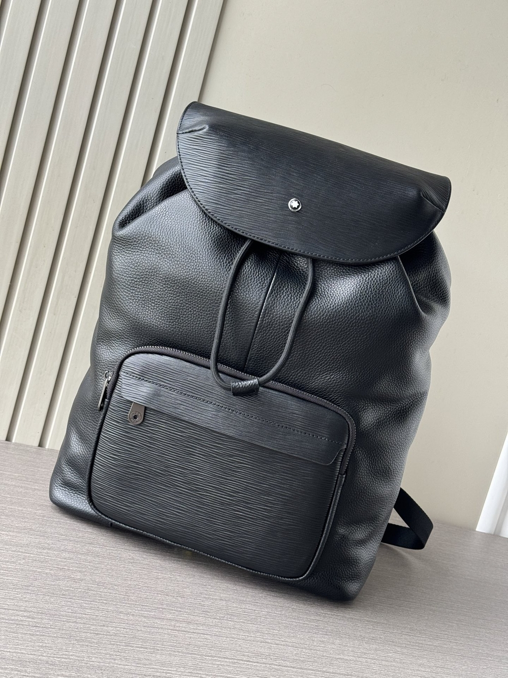 Montblanc Black Leather Drawstring Backpack